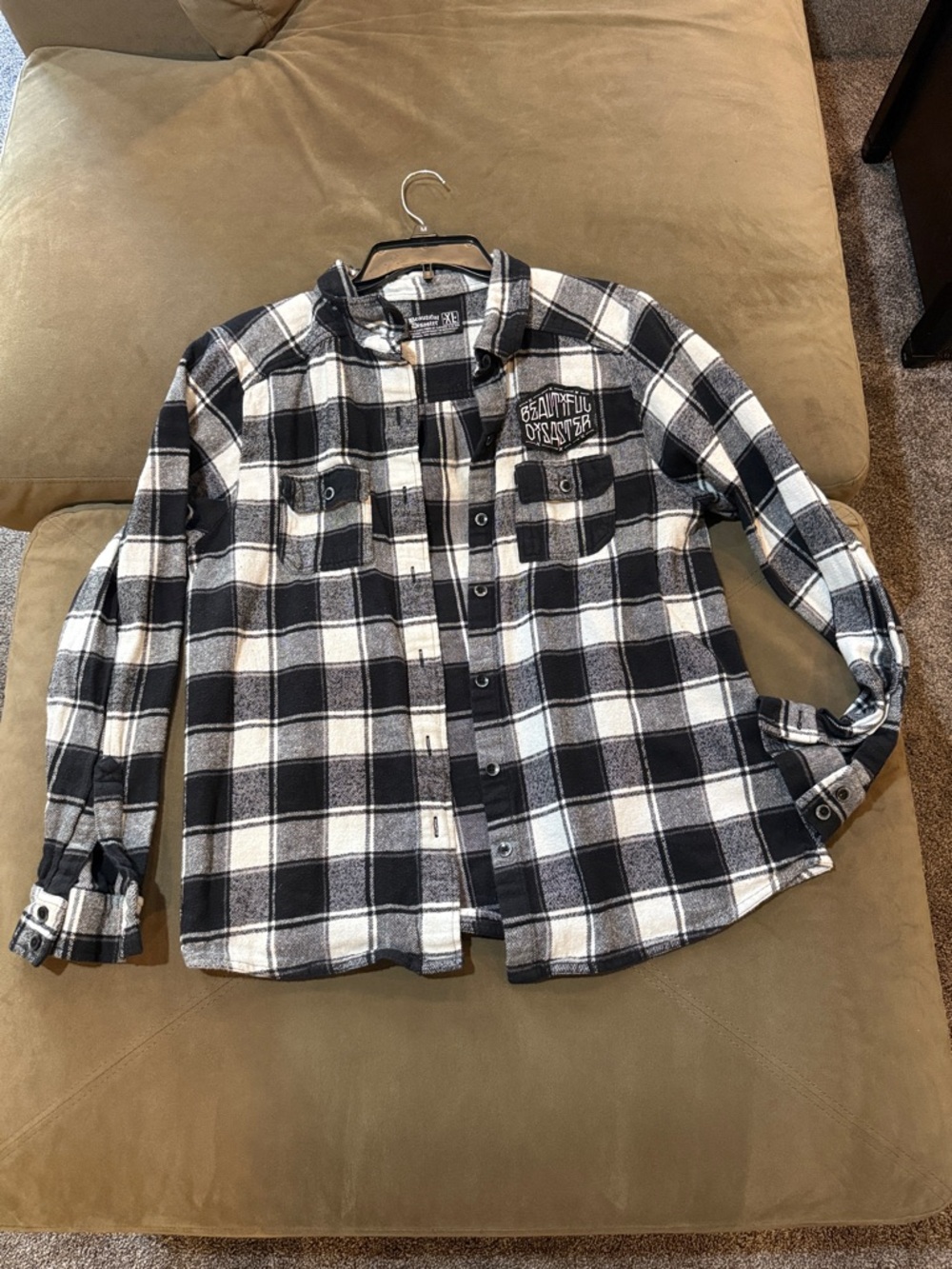 Black & White Plaid Button-Down Shirt Jacket